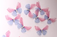 Бабочки шифоновые со стразами (розово-голубой) 3 см (10 шт)